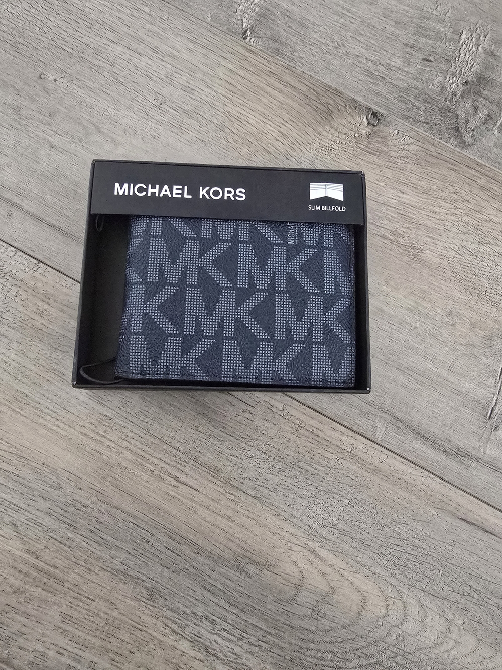 Michael Kors Navy and Dark Blue MK Logo Slim Billfold Wallet